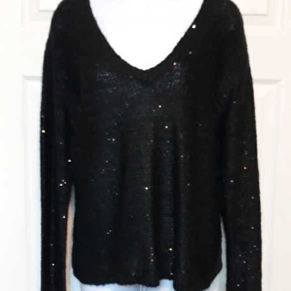 Decree black sequin sweater with sheer back - Picture 1 of 8